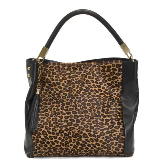 VIOLA CASTELLANI cheetah Made In Italy Leather Hobo With Tube Handle - Picture 1 of 2